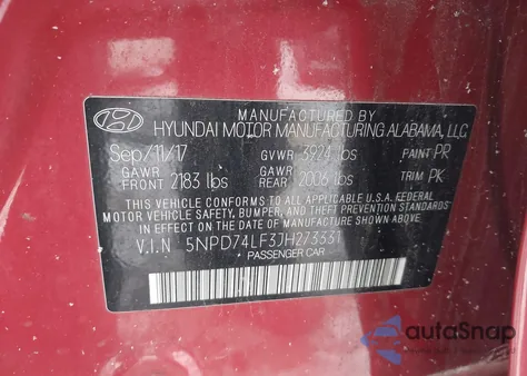 2018 Hyundai Elantra Se from USA, damaged, VIN 5NPD74LF3JH273331